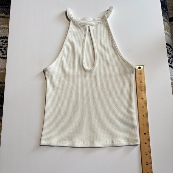 American Eagle Ribbed Cropped White Tank Top with Chest Keyhole Size Small - Picture 7 of 9